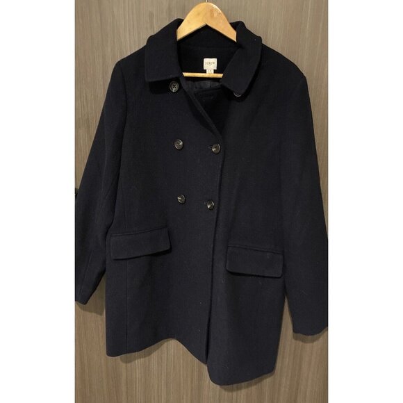 J. Crew Womens 14 Coat Long Blue Wool Blend flap Pockets Button Size L - Picture 2 of 5